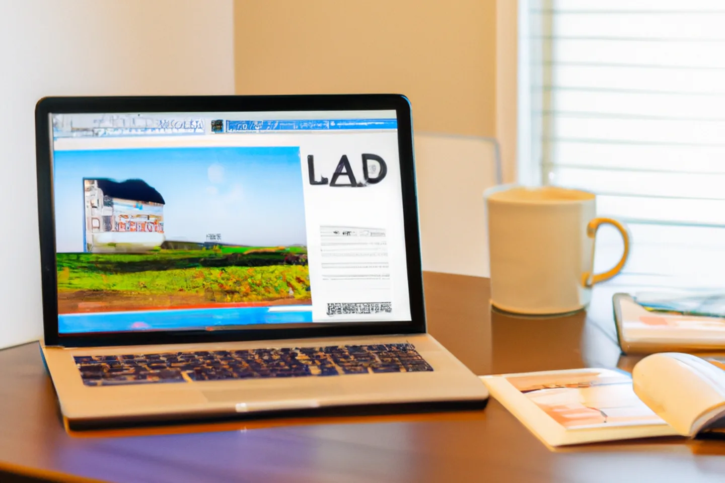 Laptop showing a land listing website with New Jersey property photos