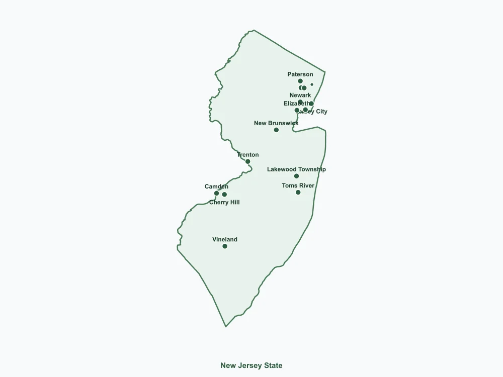 Map of New Jersey State showing major cities